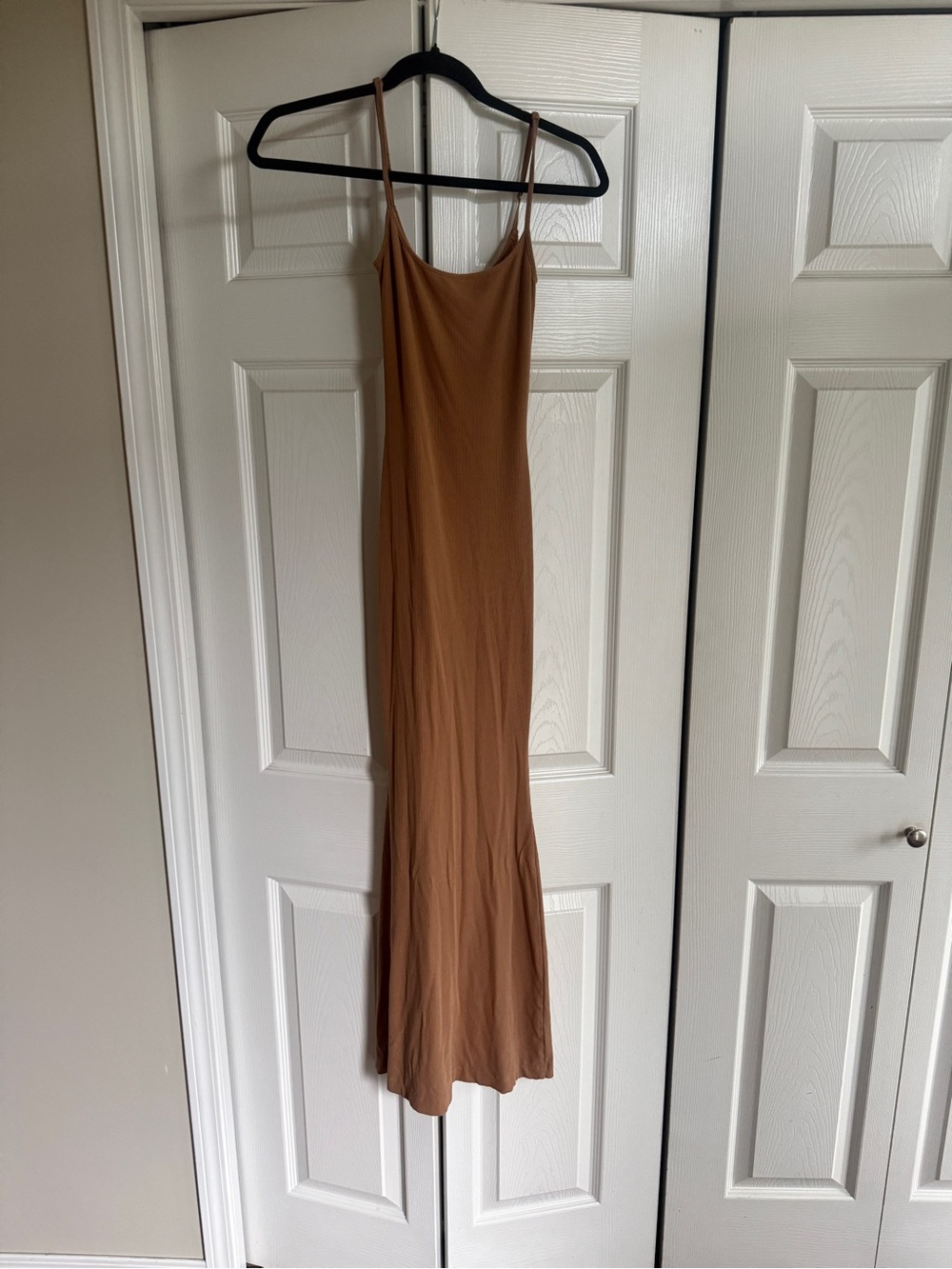 SKIMS Tan Slip Maxi Dress with Spaghetti Straps